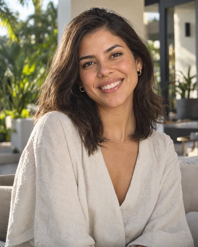 Smiling young adult woman outdoors